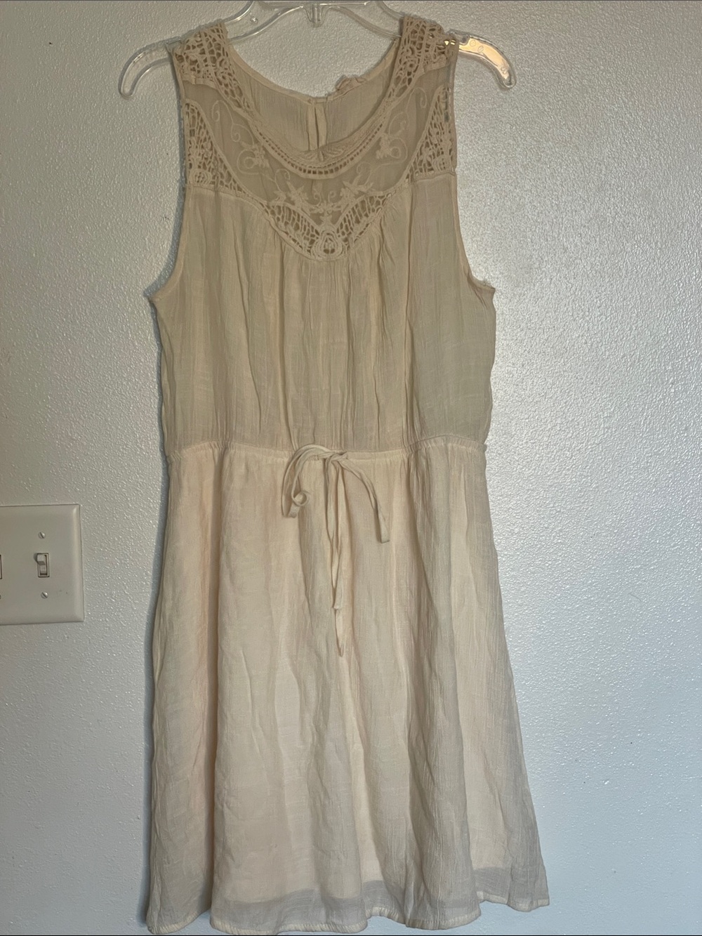 Sleeveless Lace Yoke Mini Dress in Cream